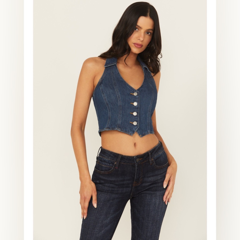Levi’s Bria Denim Corset Halter Top Dark Wash Women’s Size Small Country Western